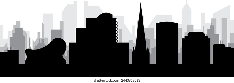 Black cityscape skyline panorama with gray misty city buildings background of BIRMINGHAM, UNITED KINGDOM