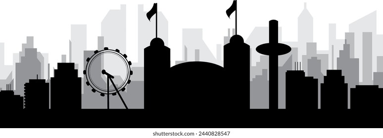 Black cityscape skyline panorama with gray misty city buildings background of BRIGHTON, UNITED KINGDOM