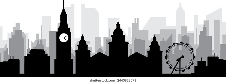 Black cityscape skyline panorama with gray misty city buildings background of BELFAST, IRELAND