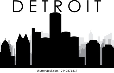 Black cityscape skyline panorama with gray misty city buildings background of DETROIT, UNITED STATES