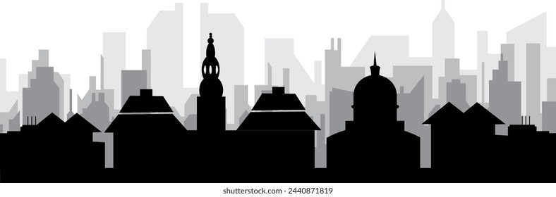 Black cityscape skyline panorama with gray misty city buildings background of COPENHAGEN, DENMARK