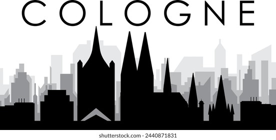 Black cityscape skyline panorama with gray misty city buildings background of COLOGNE, GERMANY