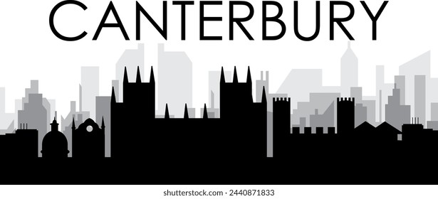 Black cityscape skyline panorama with gray misty city buildings background of CANTERBURY, UNITED KINGDOM