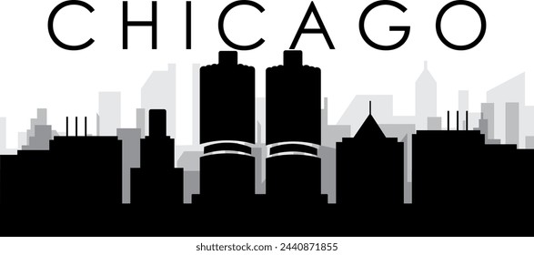 Black cityscape skyline panorama with gray misty city buildings background of CHICAGO, UNITED STATES