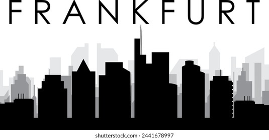 Black cityscape skyline panorama with gray misty city buildings background of FRANKFURT, GERMANY