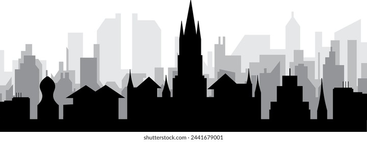 Paisaje urbano negro panorama del horizonte con los edificios de la ciudad gris brumoso fondo de GLASGOW, REINO UNIDO