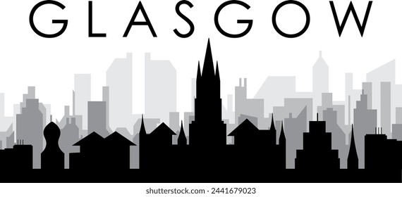 Paisaje urbano negro panorama del horizonte con los edificios de la ciudad gris brumoso fondo de GLASGOW, REINO UNIDO