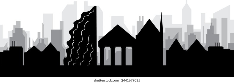 Black cityscape skyline panorama with gray misty city buildings background of GENEVA, SWITZERLAND