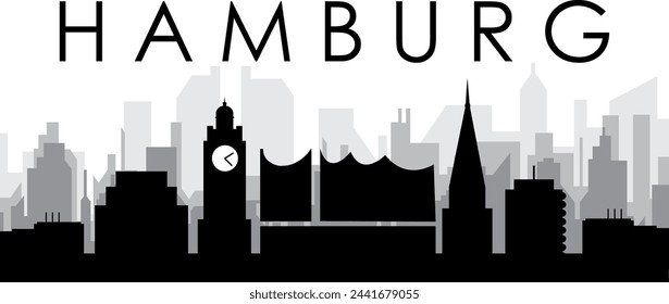 Black cityscape skyline panorama with gray misty city buildings background of HAMBURG, UNITED ARAB EMIRATES