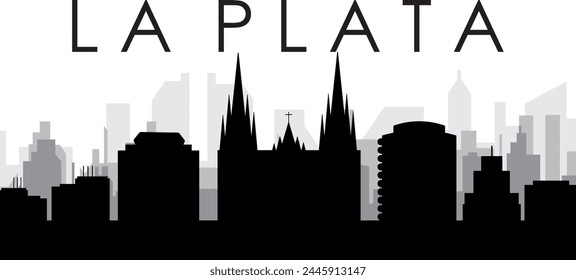 Black cityscape skyline panorama with gray misty city buildings background of LA PLATA, ARGENTINA