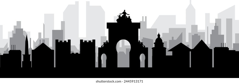 Black cityscape skyline panorama with gray misty city buildings background of LISBON, PORTUGAL