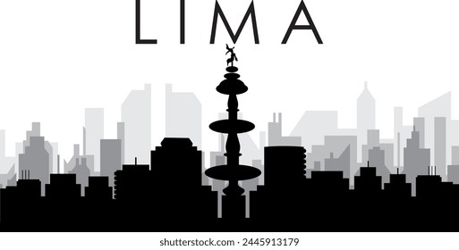 Black cityscape skyline panorama with gray misty city buildings background of LIMA, PERU