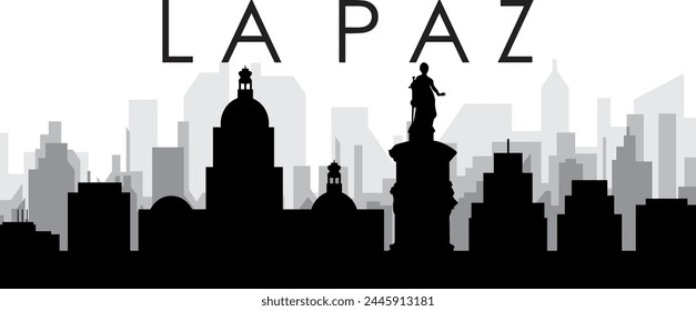 Black cityscape skyline panorama with gray misty city buildings background of LA PAZ, BOLIVIA