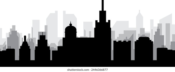 Black cityscape skyline panorama with gray misty city buildings background of MARSEILLE, FRANCE