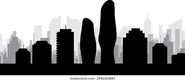 Black cityscape skyline panorama with gray misty city buildings background of MISSISSAUGA, CANADA