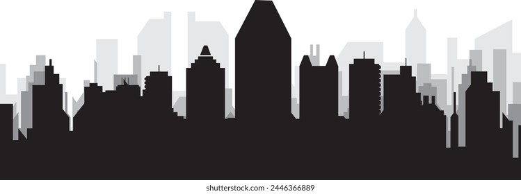 Black cityscape skyline panorama with gray misty city buildings background of MONTREAL, CANADA