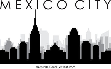 Black cityscape skyline panorama with gray misty city buildings background of MEXICO CITY, MEXICO