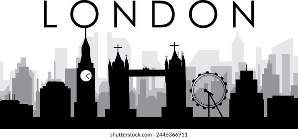 Black cityscape skyline panorama with gray misty city buildings background of LONDON, UNITED KINGDOM