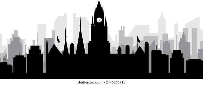 Black cityscape skyline panorama with gray misty city buildings background of MANCHESTER, UNITED KINGDOM