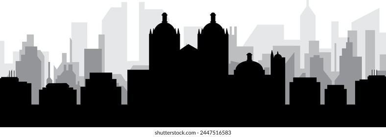 Black cityscape skyline panorama with gray misty city buildings background of OAXACA, MEXICO