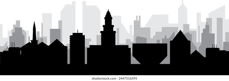 Black cityscape skyline panorama with gray misty city buildings background of PORTO, PORTUGAL