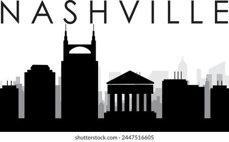 Black cityscape skyline panorama with gray misty city buildings background of NASHVILLE, UNITED STATES