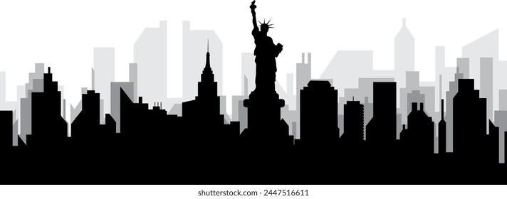 Black cityscape skyline panorama with gray misty city buildings background of NEW YORK CITY, UNITED STATES