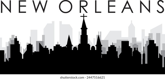 Black cityscape skyline panorama with gray misty city buildings background of NEW ORLEANS, UNITED STATES