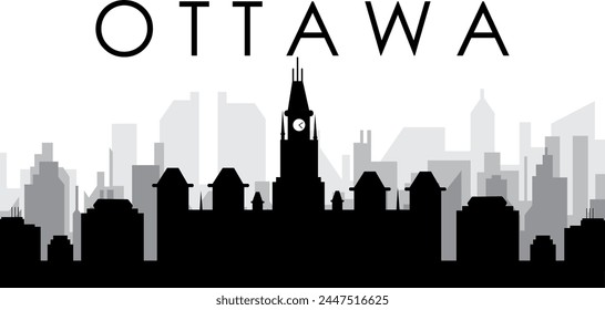 Black cityscape skyline panorama with gray misty city buildings background of OTTAWA, CANADA