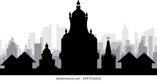 Black cityscape skyline panorama with gray misty city buildings background of OXFORD, UNITED KINGDOM