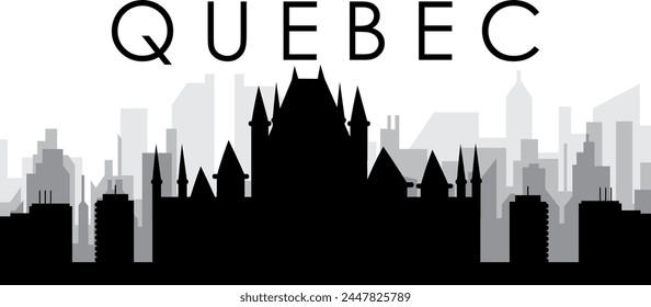 Black cityscape skyline panorama with gray misty city buildings background of QUEBEC, CANADA