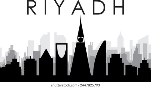 Black cityscape skyline panorama with gray misty city buildings background of RIYADH, SAUDI ARABIA