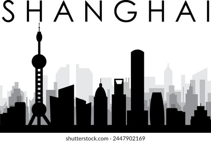 Panorama del horizonte de la ciudad negra con los edificios brumosos grises de la ciudad de fondo de SHANGHAI, CHINA