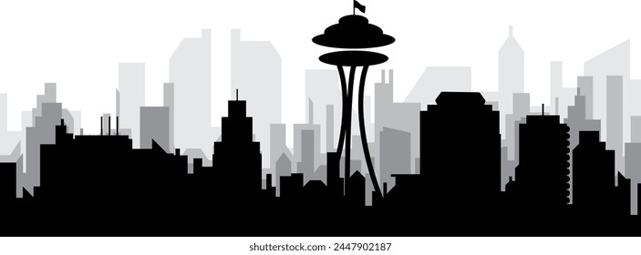 Panorama del paisaje urbano negro con los edificios brumosos grises de la ciudad de fondo de SEATTLE, ESTADOS UNIDOS