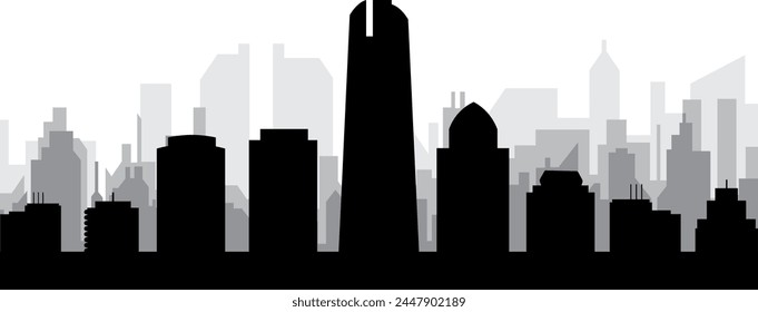 Black cityscape skyline panorama with gray misty city buildings background of SANTIAGO, CHILE