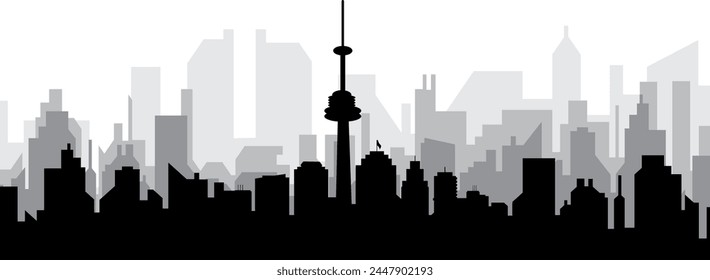 Black cityscape skyline panorama with gray misty city buildings background of TORONTO, CANADA