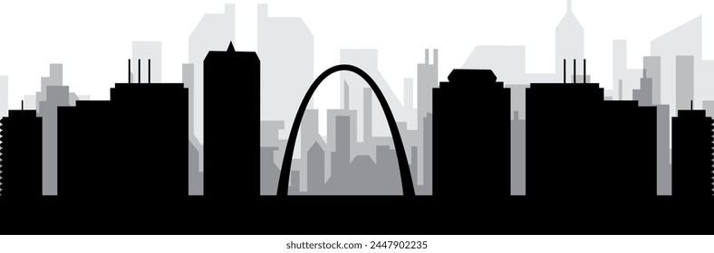 Black cityscape skyline panorama with gray misty city buildings background of ST. LOUIS, UNITED STATES