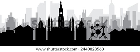 Black cityscape skyline panorama with gray misty city buildings background of BRUSSELS, BELGIUM