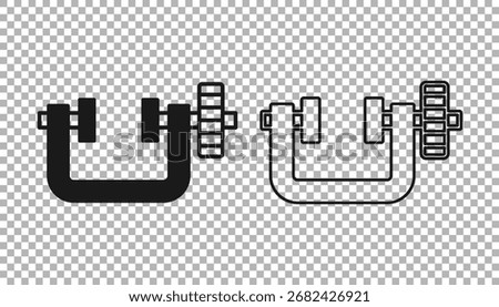 Black Clamp and screw tool icon isolated on transparent background. Locksmith tool.  Vector