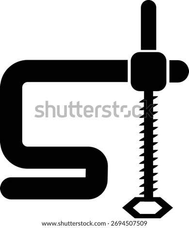 Black clamp tool icon, C-clamp and vise symbol metalwork and carpentry equipment group in flat and line outline style, industrial construction, mechanic, and workshop vector design