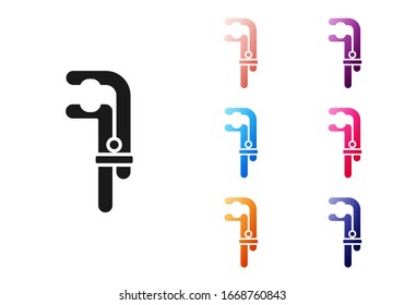 Black Clamp tool icon isolated on white background. Locksmith tool. Set icons colorful. Vector Illustration