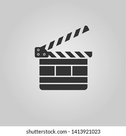 Black Clapperboard icon on gray background. Vector illustration. 