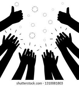 Black clapping hands vector silhouettes isolated on white background