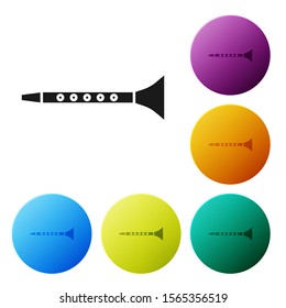 Black Clarinet icon isolated on white background. Musical instrument. Set icons colorful circle buttons. Vector Illustration