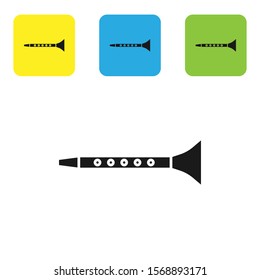 Black Clarinet icon isolated on white background. Musical instrument. Set icons colorful square buttons. Vector Illustration