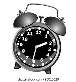 Black classic alarm clock on a white background.