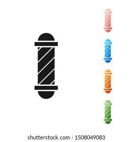 Black Classic Barber shop pole icon isolated on white background. Barbershop pole symbol. Set icons colorful. Vector Illustration