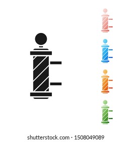 Black Classic Barber shop pole icon isolated on white background. Barbershop pole symbol. Set icons colorful. Vector Illustration