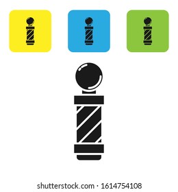 Black Classic Barber shop pole icon isolated on white background. Barbershop pole symbol. Set icons colorful square buttons. Vector Illustration