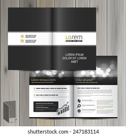 Black classic brochure template design with white line. Cover layout